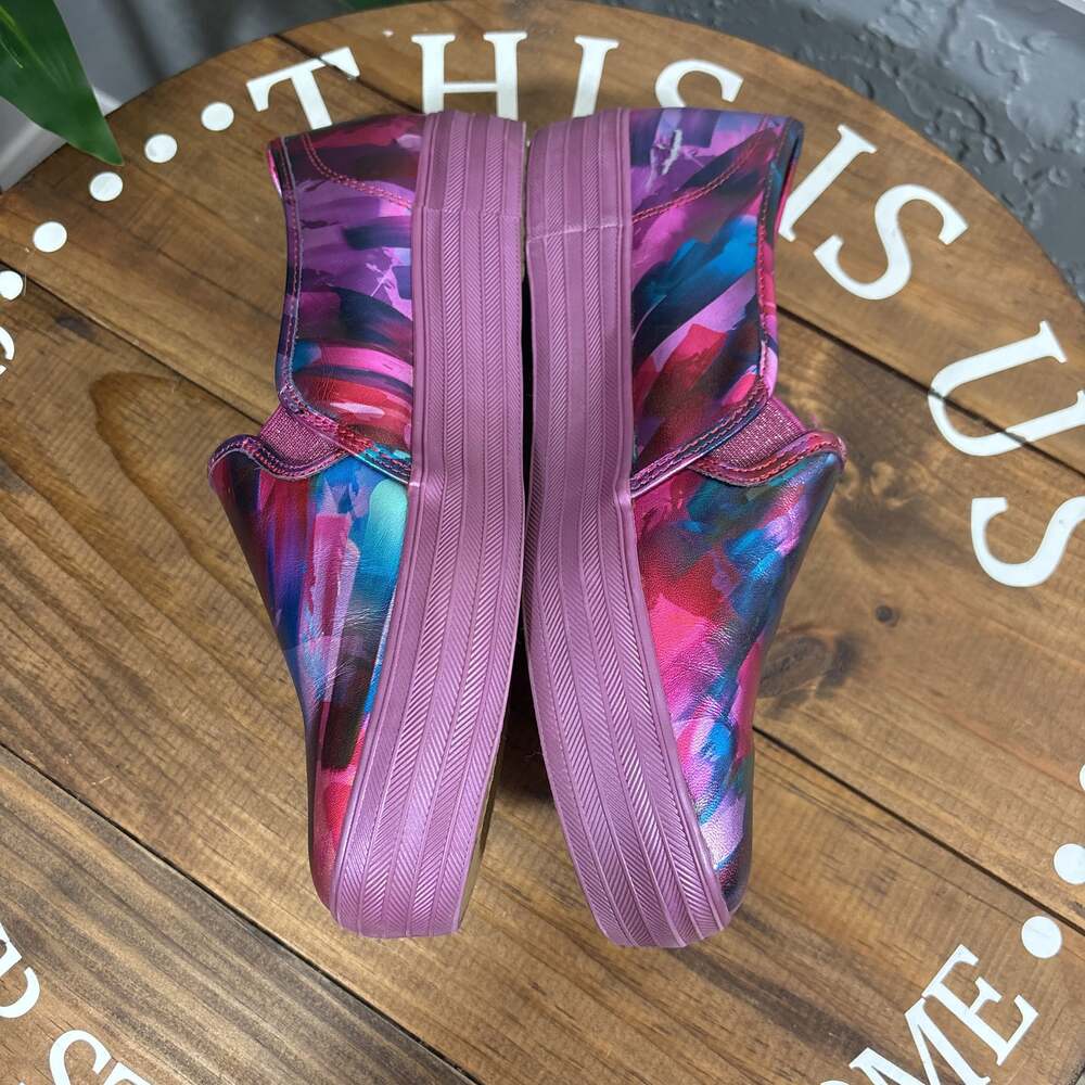 Keds Slip-On Sneakers in Magenta, Teal & Blue Brushstroke Print - Picture 8 of 12